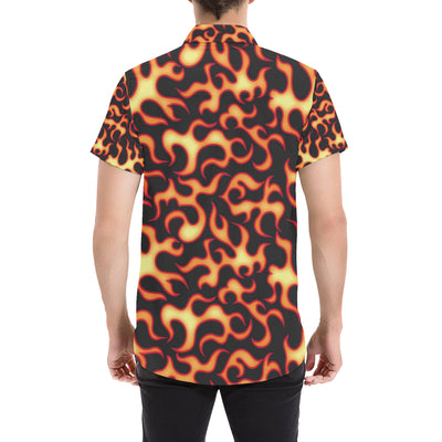 Flame Fire Themed Print Men's Short Sleeve Button Up Shirt