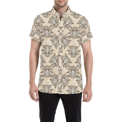 lotus Boho Pattern Print Design LO05 Men's Short Sleeve Button Up Shirt