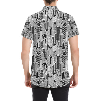 City  Pattern Print Design 02 Men's Short Sleeve Button Up Shirt