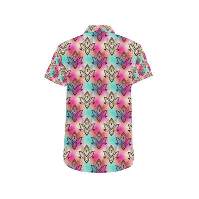 lotus Boho Pattern Print Design LO02 Men's Short Sleeve Button Up Shirt