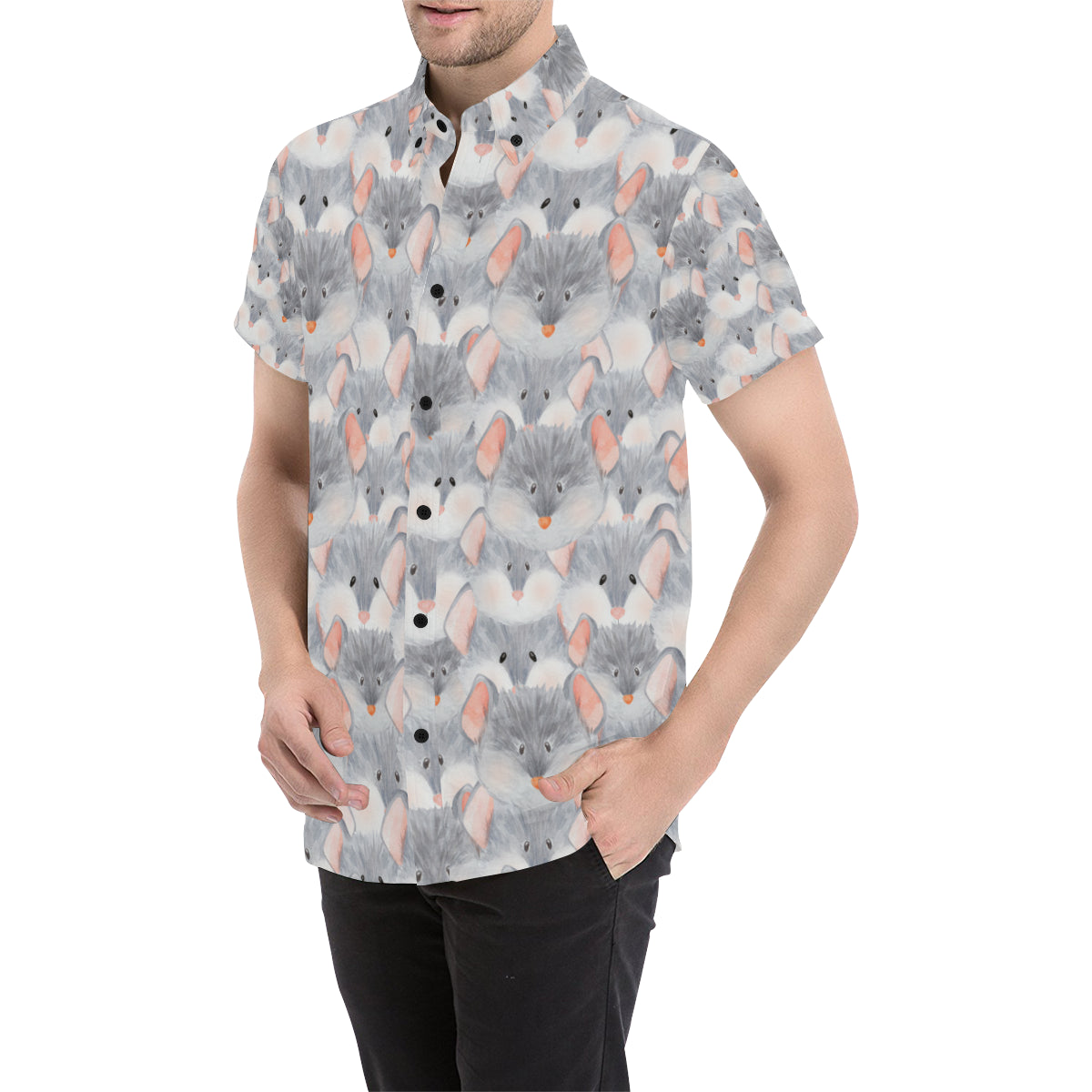 Rat Baby Pattern Print Design 02 Men's Short Sleeve Button Up Shirt