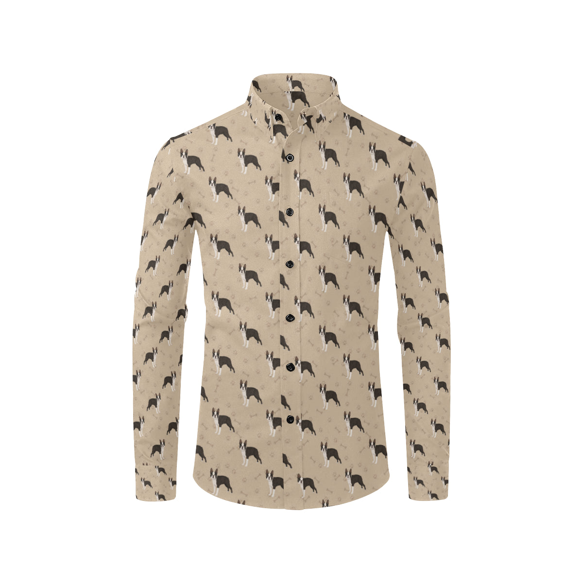 Boston Terrier Pattern Print Design 02 Men's Long Sleeve Shirt