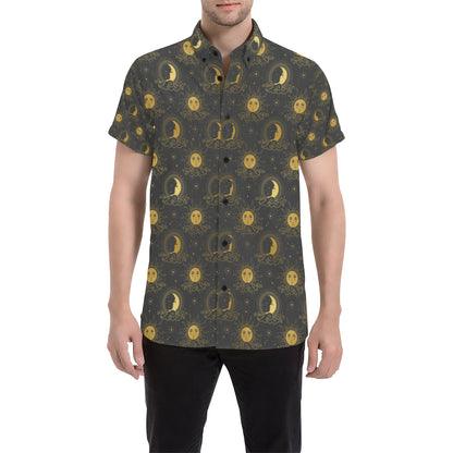 Celestial Moon Sun Pattern Print Design 05 Men's Short Sleeve Button Up Shirt