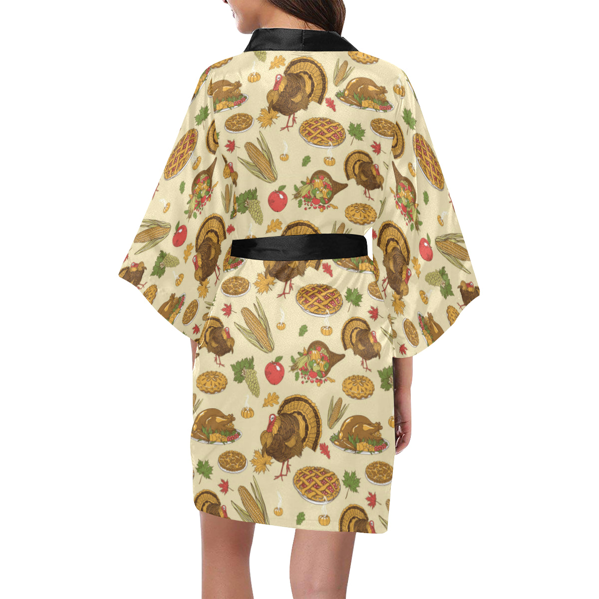 Turkey Pattern Print Design 02 Women's Short Kimono