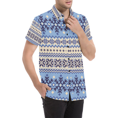 Nordic Pattern Print Design A03 Men's Short Sleeve Button Up Shirt