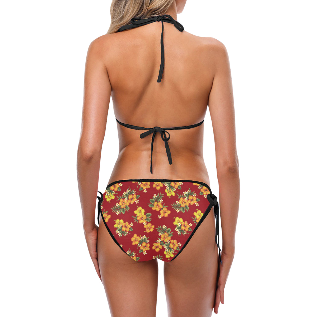 Orange Hibiscus Pattern Print Design HB026 Bikini