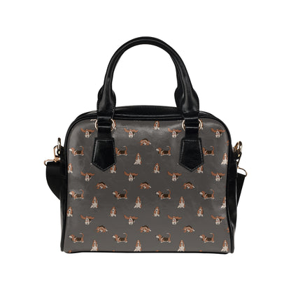 Basset Hound Pattern Print Design 03 Shoulder Handbag