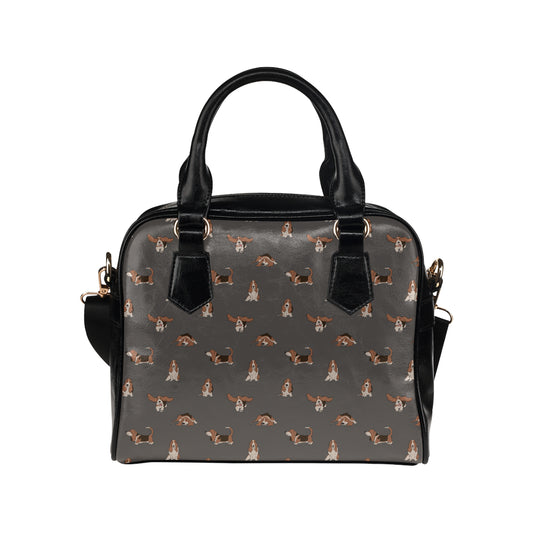 Basset Hound Pattern Print Design 03 Shoulder Handbag