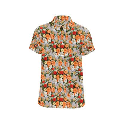 Lisianthus Pattern Print Design LT04 Men's Short Sleeve Button Up Shirt