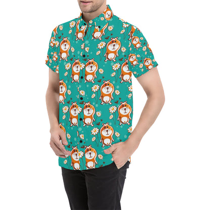 Hamster Pattern Print Design 01 Men's Short Sleeve Button Up Shirt
