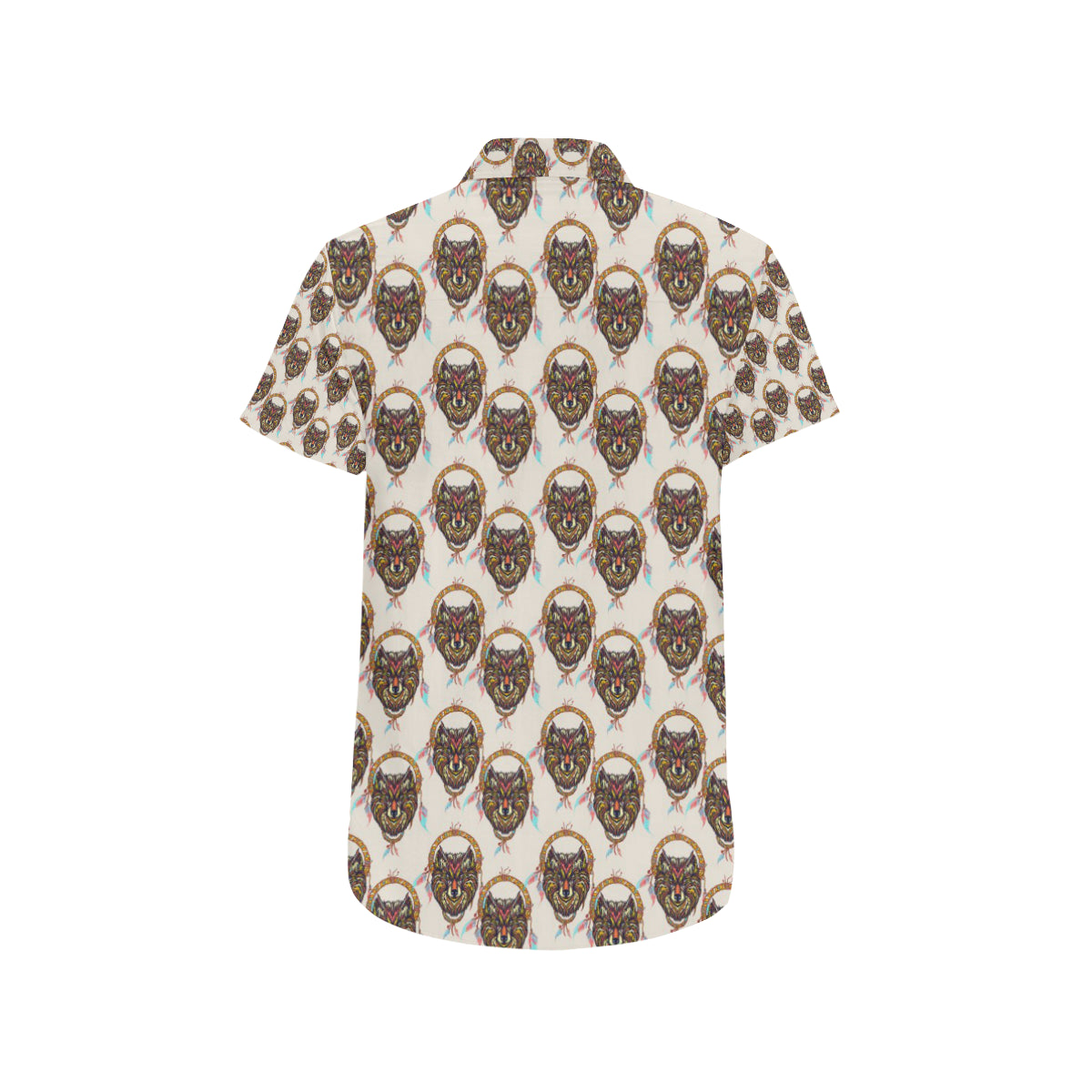 Wolf Tribal Dream Catcher Design Print Men's Short Sleeve Button Up Shirt