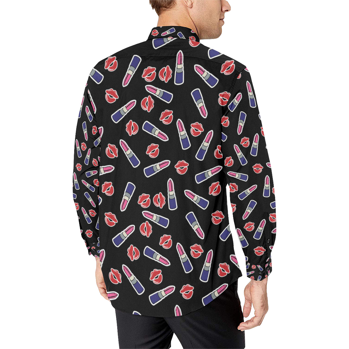 Lipstick Pattern Print Design LT01 Men's Long Sleeve Shirt