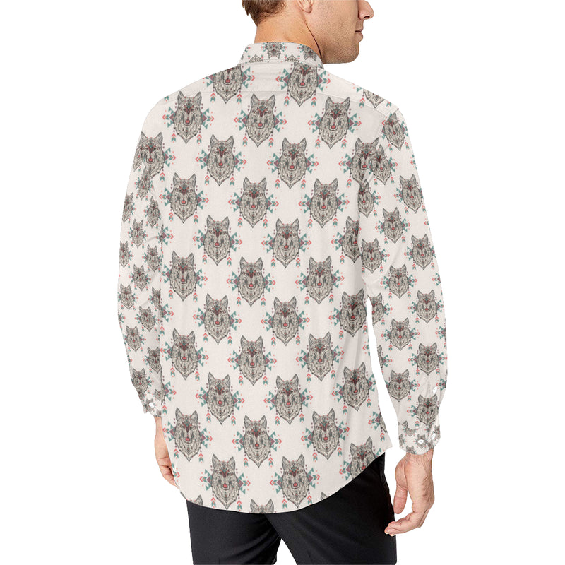 Aztec Wolf Pattern Print Design 01 Men's Long Sleeve Shirt