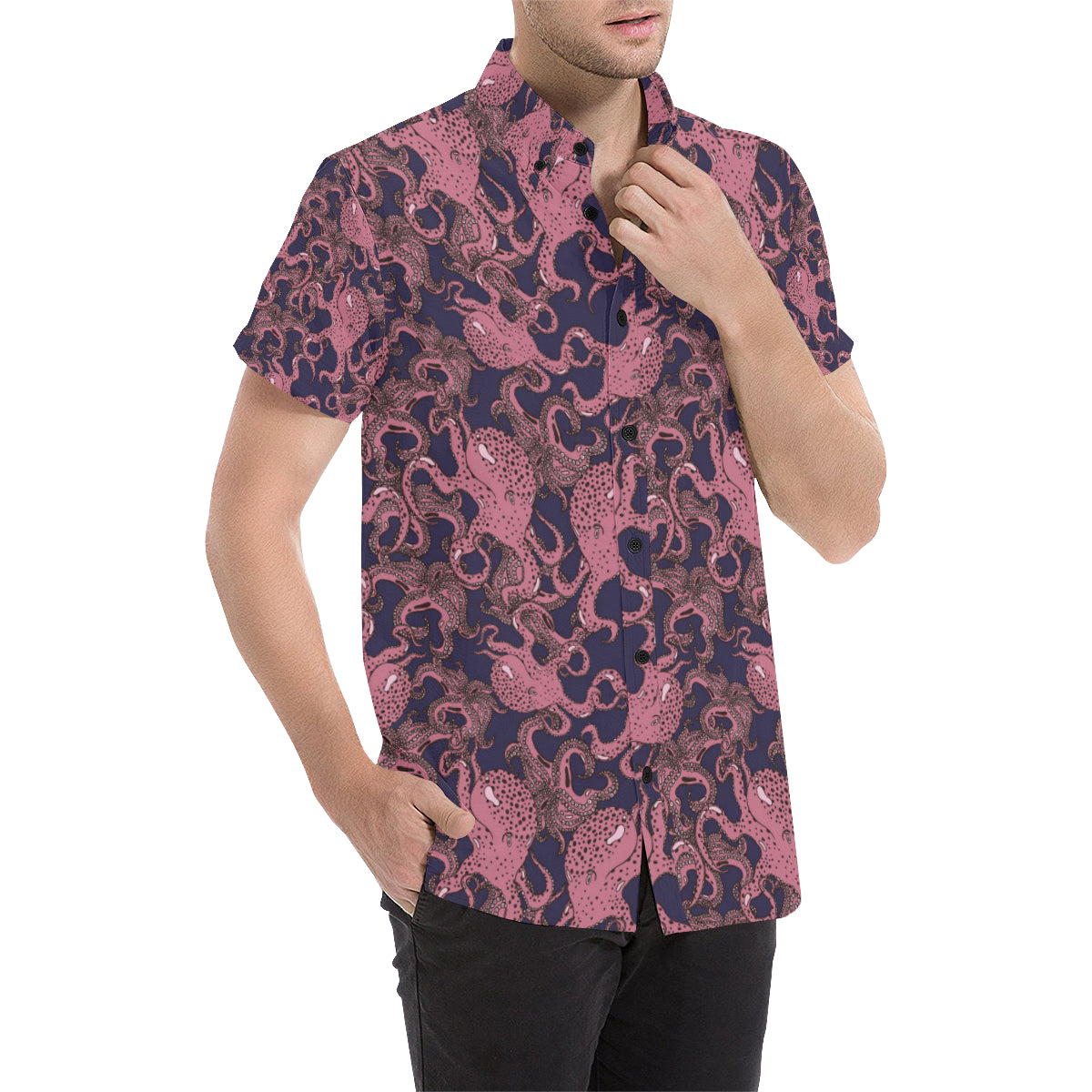 Octopus Pattern Print Design A03 Men's Short Sleeve Button Up Shirt