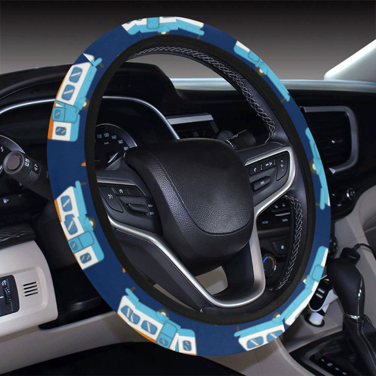 Camper Pattern Camping Themed No 3 Print Steering Wheel Cover with Elastic Edge
