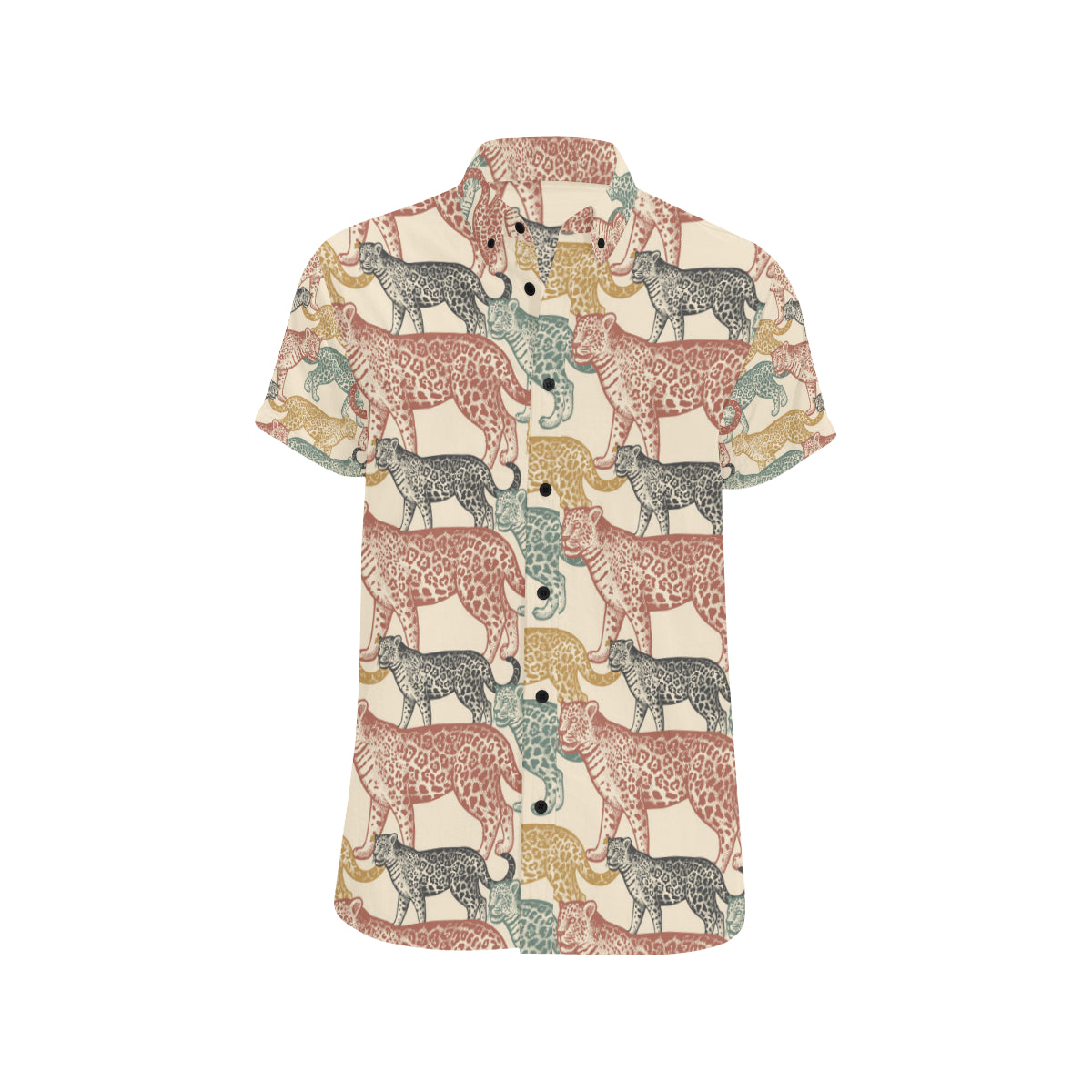 Jaguar Pattern Print Design 01 Men's Short Sleeve Button Up Shirt