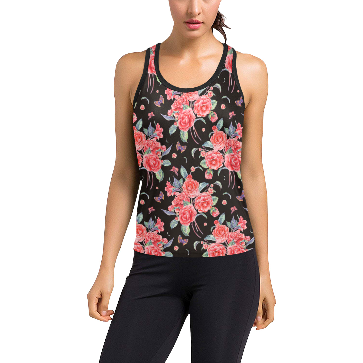 Camellia Pattern Print Design CM03 Women's Racerback Tank Top
