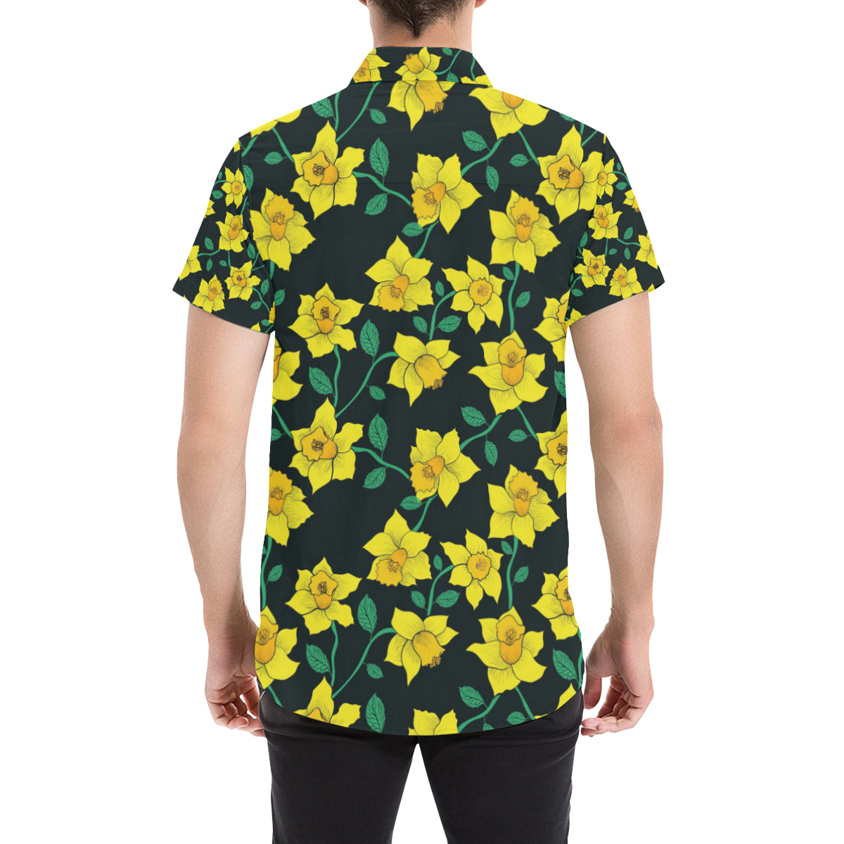 Daffodils Pattern Print Design DF03 Men's Short Sleeve Button Up Shirt