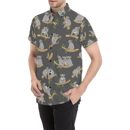 Koala Pattern Print Design 07 Men's Short Sleeve Button Up Shirt