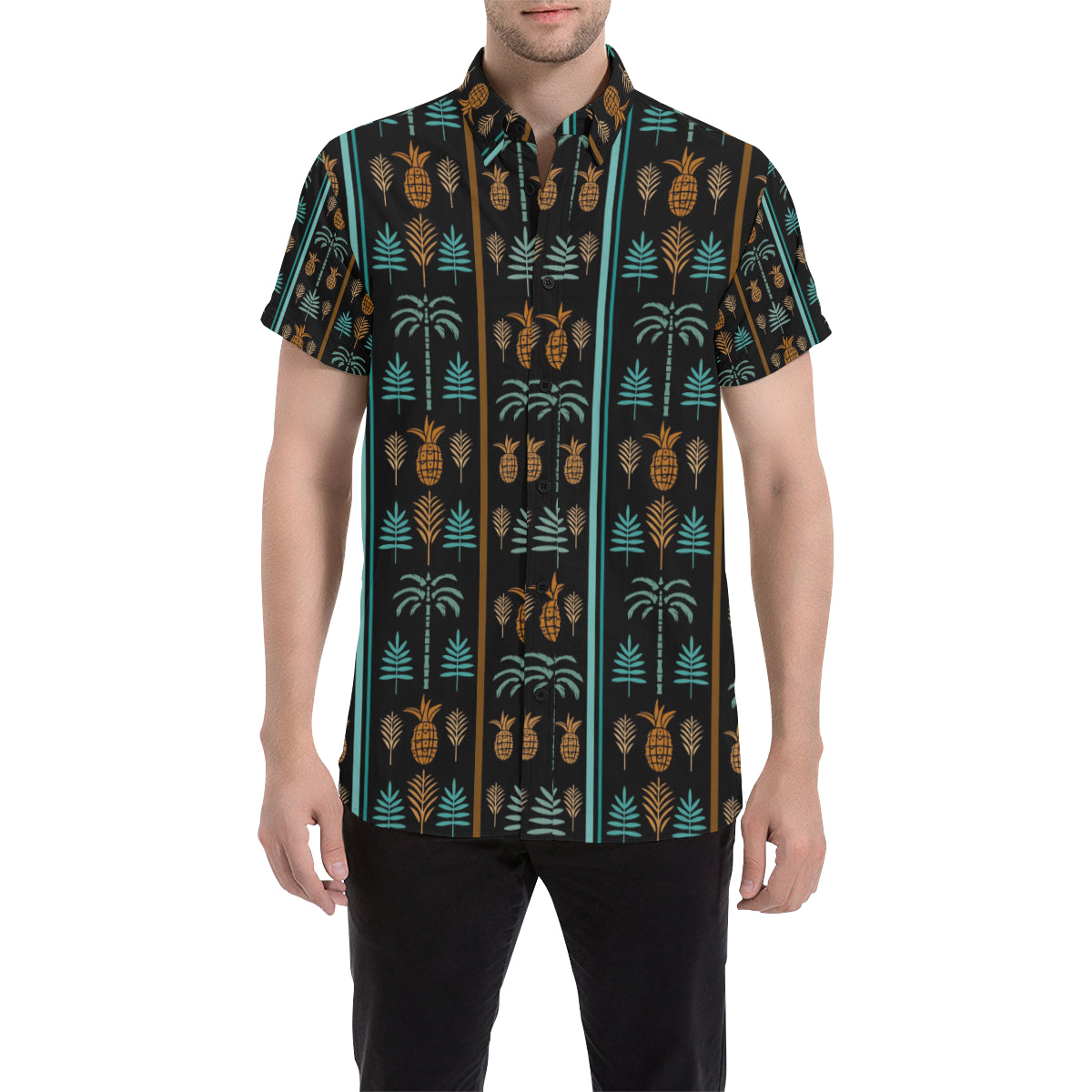 Hawaiian Themed Pattern Print Design H023 Men's Short Sleeve Button Up Shirt