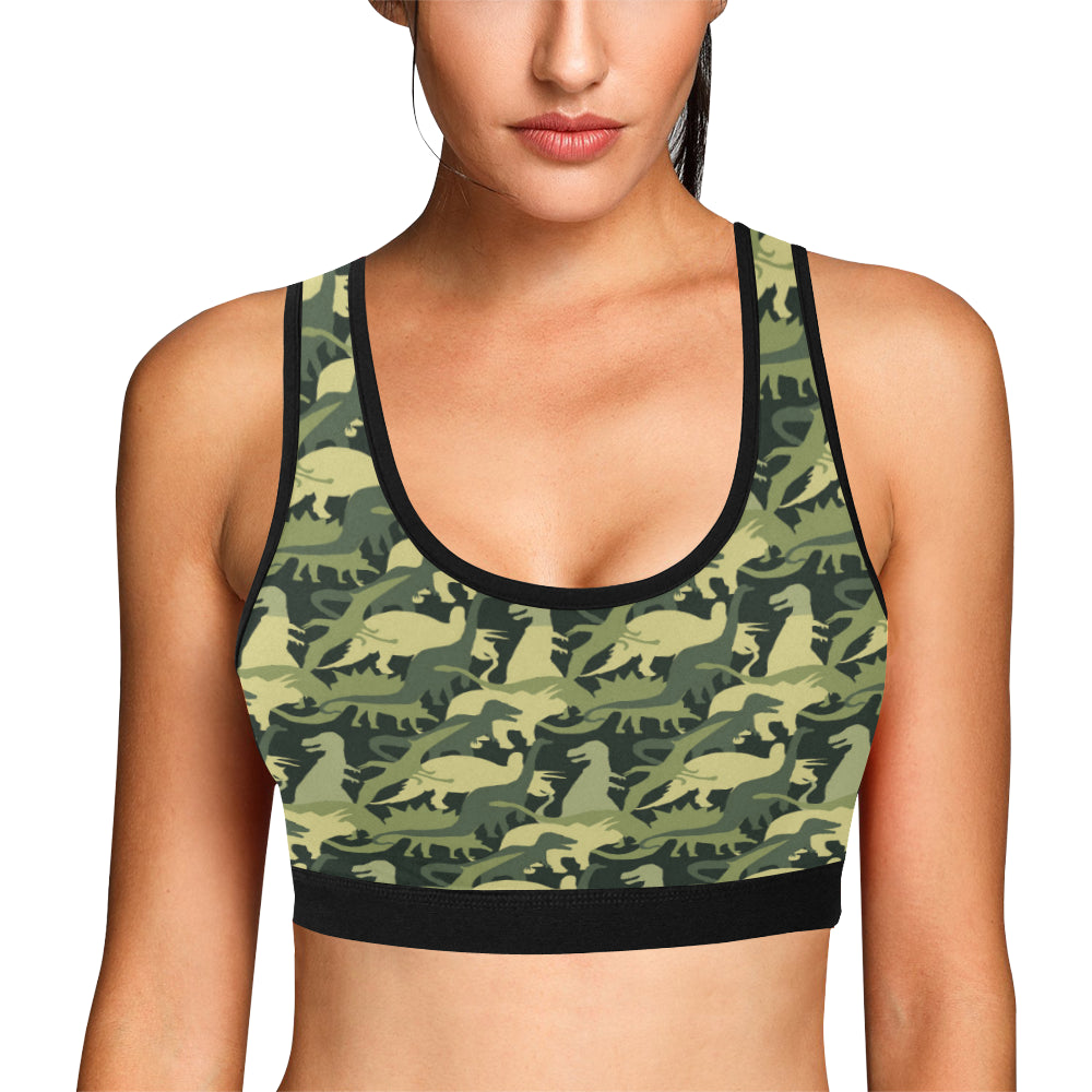 Camouflage Dinosaur Pattern Print Design 03 Sports Bra