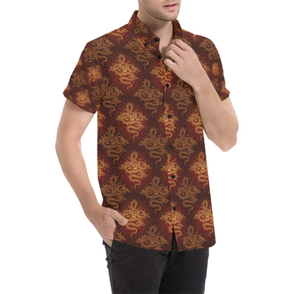 Chinese Dragons Gold Design Men's Short Sleeve Button Up Shirt