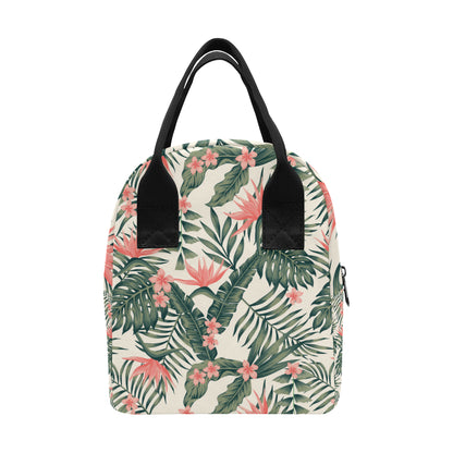 Tropical Flower Palm Leaves Insulated Lunch Bag