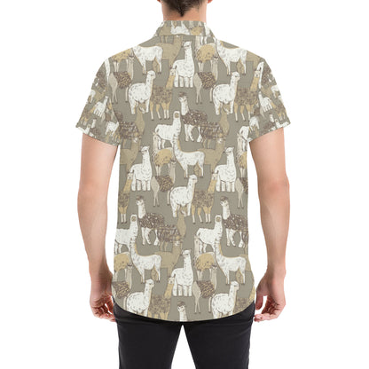 Alpaca Pattern Print Design 01 Men's Short Sleeve Button Up Shirt