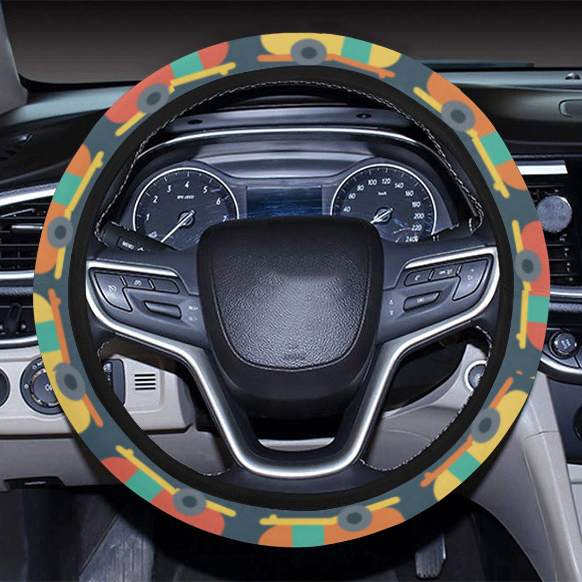 Camper Pattern Print Design 02 Steering Wheel Cover with Elastic Edge
