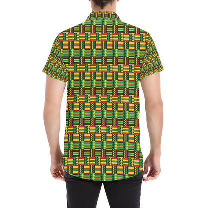 African Zip Zag Print Pattern Men's Short Sleeve Button Up Shirt