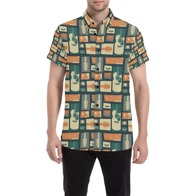 Acoustic Guitar Pattern Print Design 02 Men's Short Sleeve Button Up Shirt