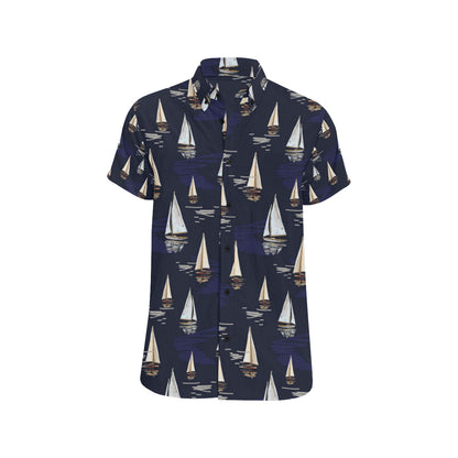 Sailing Ships Pattern Print Design A05 Men's Short Sleeve Button Up Shirt