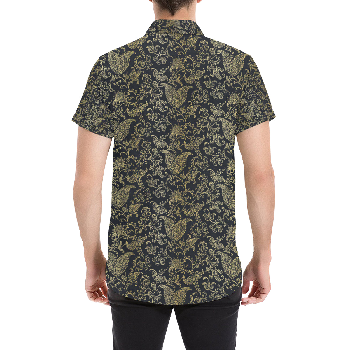 Brocade Pattern Print Design 04 Men's Short Sleeve Button Up Shirt