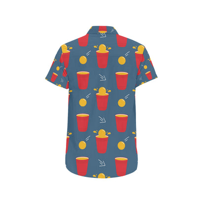 Beer Pong Pattern Print Design 02 Men's Short Sleeve Button Up Shirt