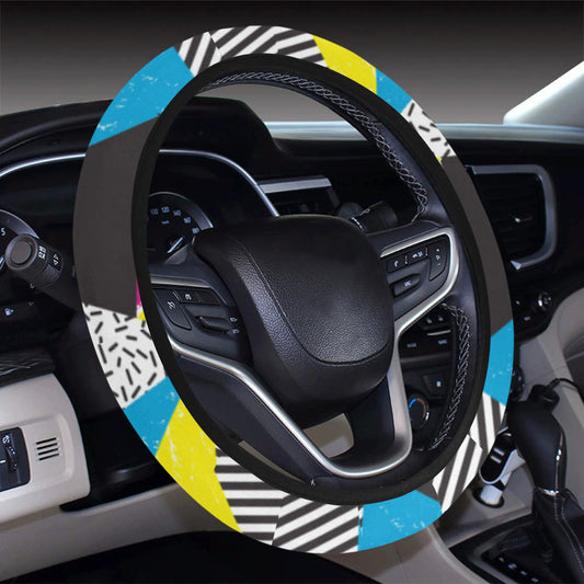 80s Pattern Print Design 2 Steering Wheel Cover with Elastic Edge