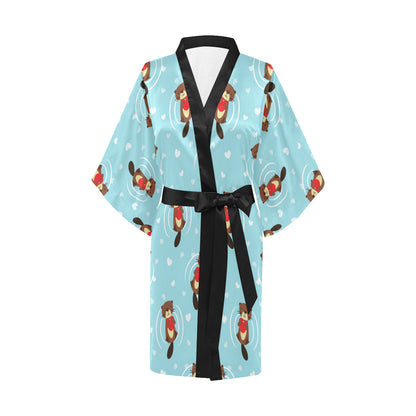 Sea Otter Cute Pattern Print Design 04 Women's Short Kimono