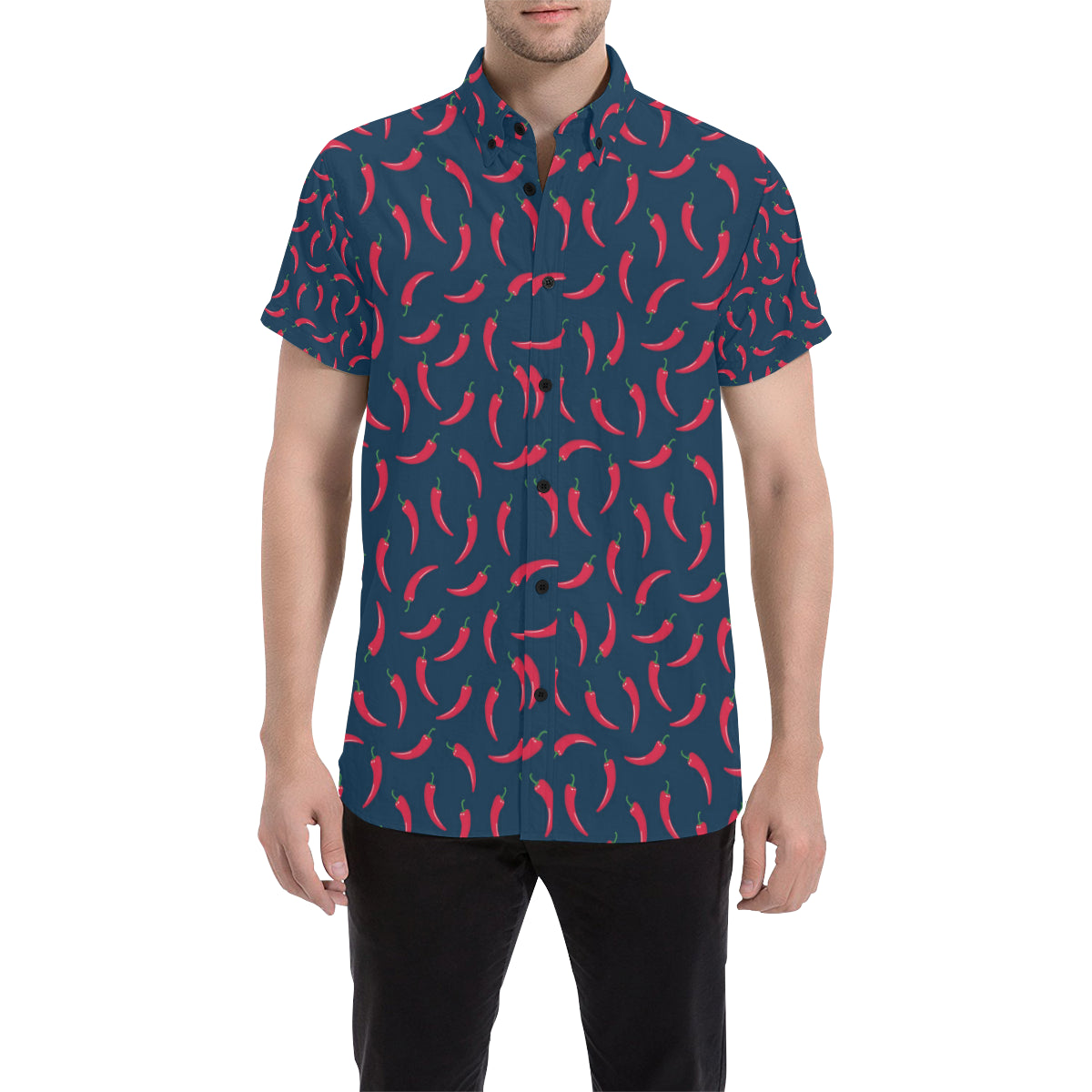 Chilli Pepper Pattern Print Design 03 Men's Short Sleeve Button Up Shirt
