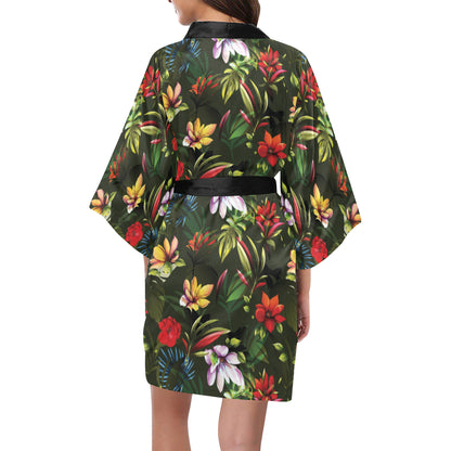 Magnolia Pattern Print Design 02 Women's Short Kimono