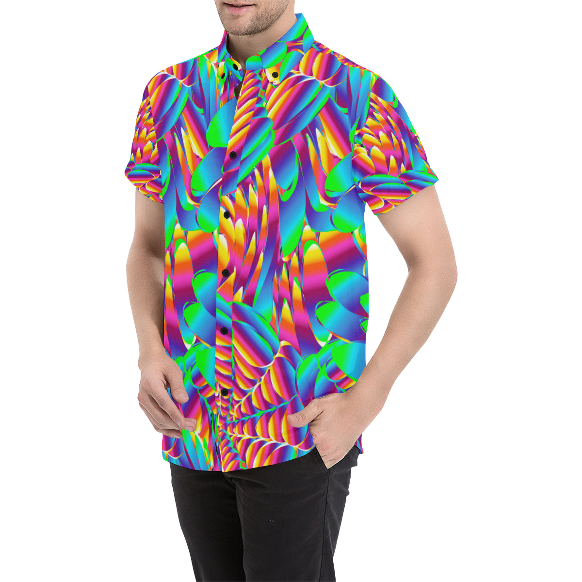 Psychedelic Trippy Pattern Men's Short Sleeve Button Up Shirt