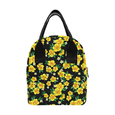 Yellow Hibiscus Pattern Print Design HB08 Insulated Lunch Bag