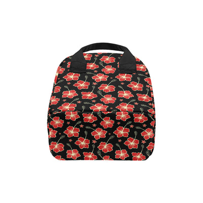 Red Hibiscus Pattern Print Design HB021 Insulated Lunch Bag