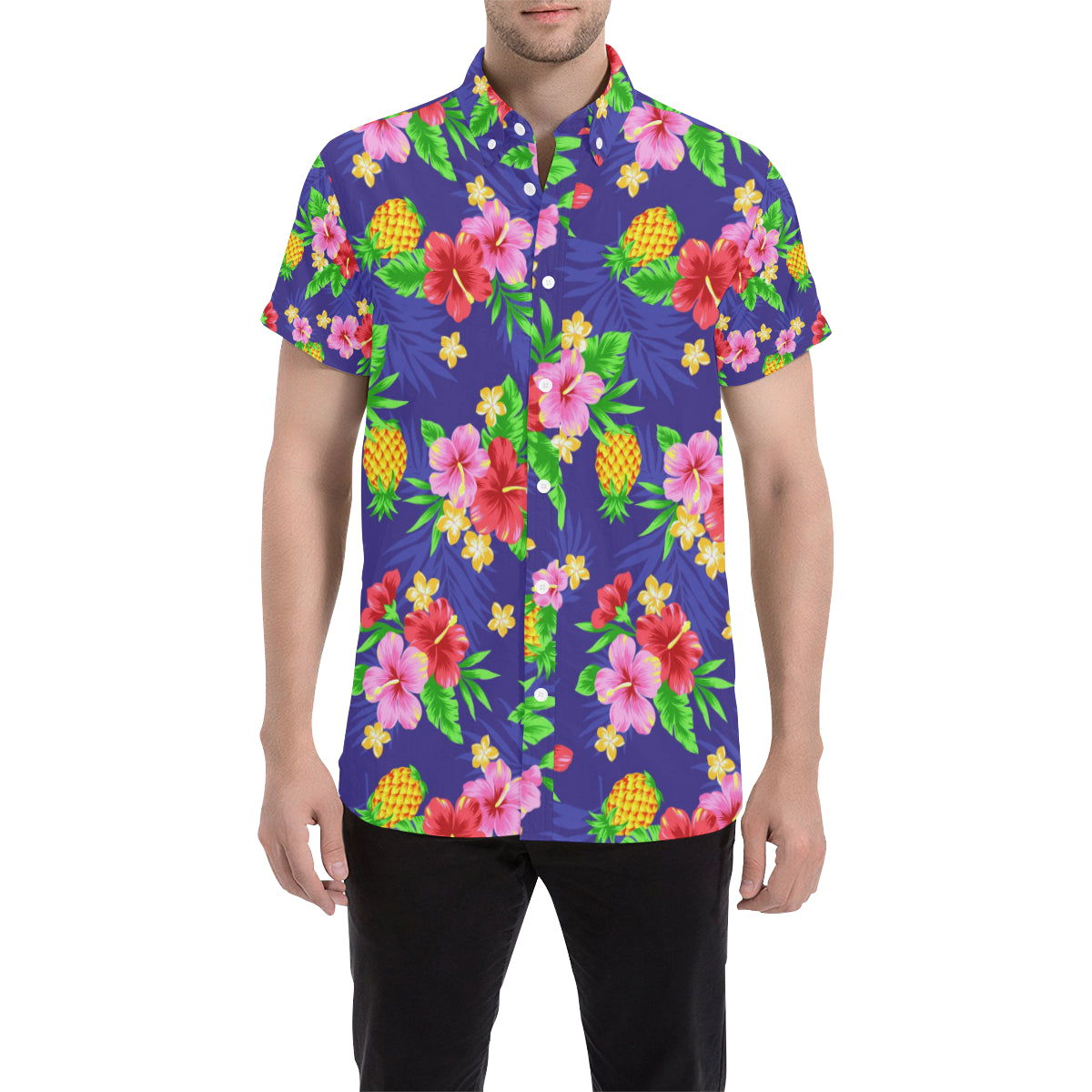 Hawaiian Themed Pattern Print Design H05 Men's Short Sleeve Button Up Shirt