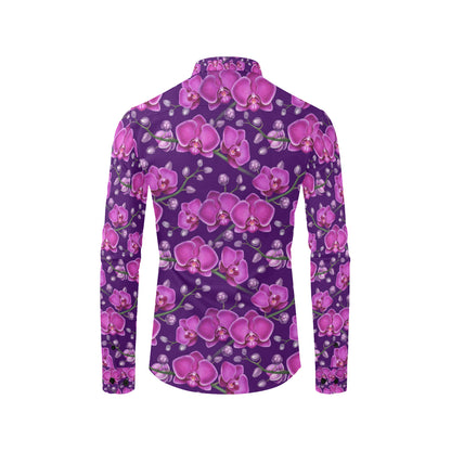 Orchid Purple Pattern Print Design OR02 Men's Long Sleeve Shirt
