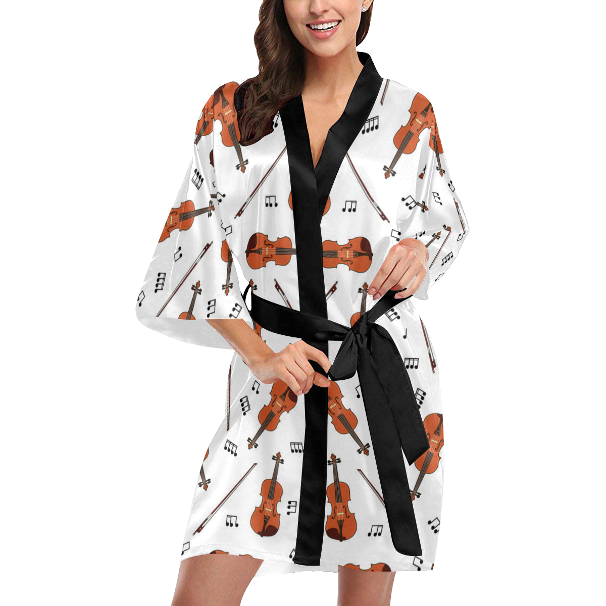 Violin Pattern Print Design 02 Women's Short Kimono