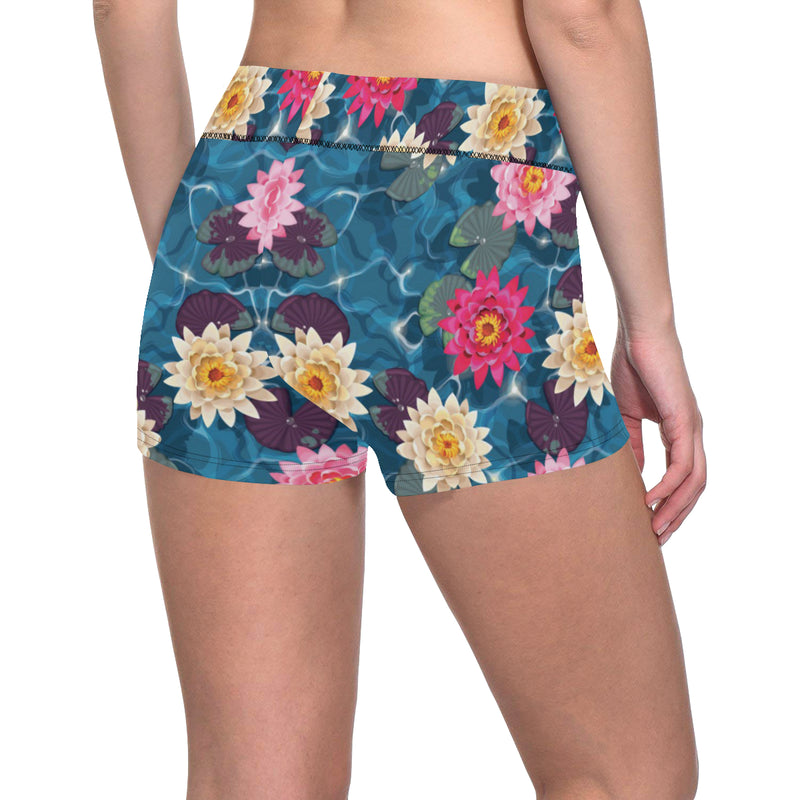 Water Lily Pattern Print Design WL05 Yoga Shorts