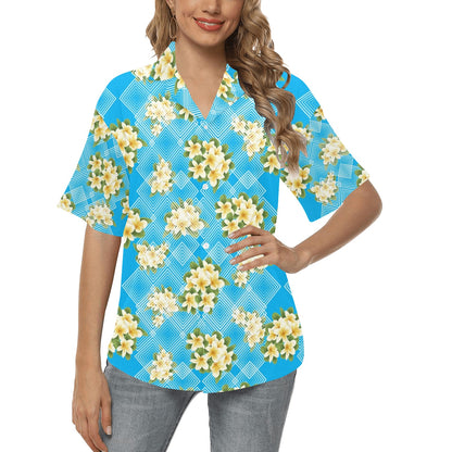 Yellow Plumeria Design Print Pattern Women's Hawaiian Shirt