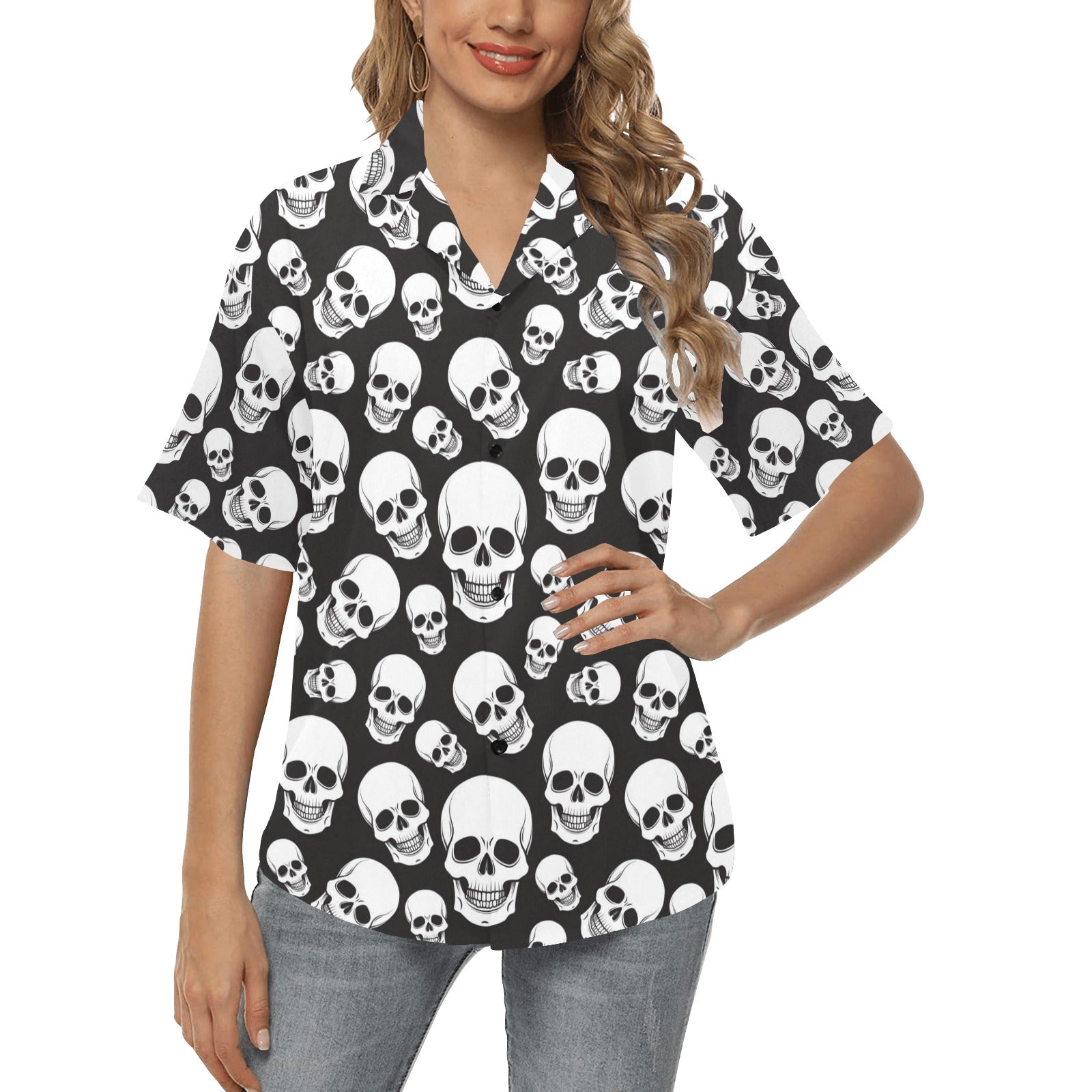 Skull Print Design LKS301 Women's Hawaiian Shirt