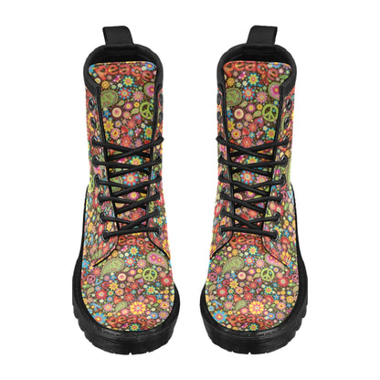 Flower Power Peace Paisley Themed Print Women's Boots