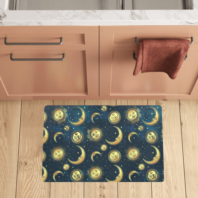 Gold Sun Moon Face Kitchen Mat