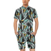 Gold Glitter Cyan Tropical Palm Leaves Men's Romper